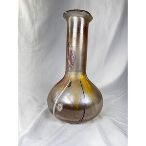Z Fusion Abstract MCM Art Glass Vase Iridescent Gold Bulbous Bud Vase Home Decor